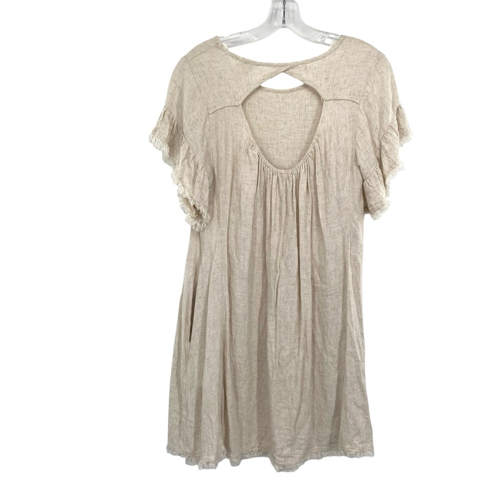 Umgee Linen Blend Oatmeal Boho Fringe Dress Size Medium - Picture 7 of 10